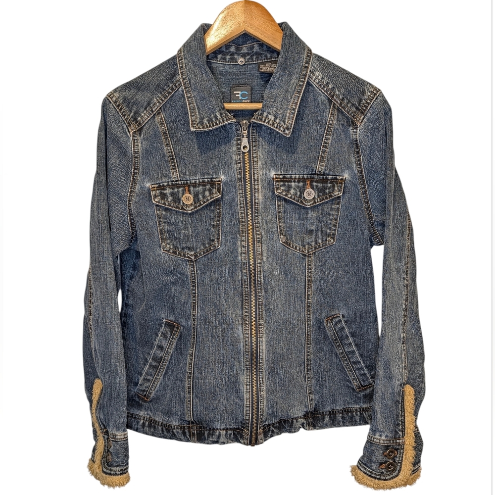 French Cuff Blue Denim Jacket Size Large